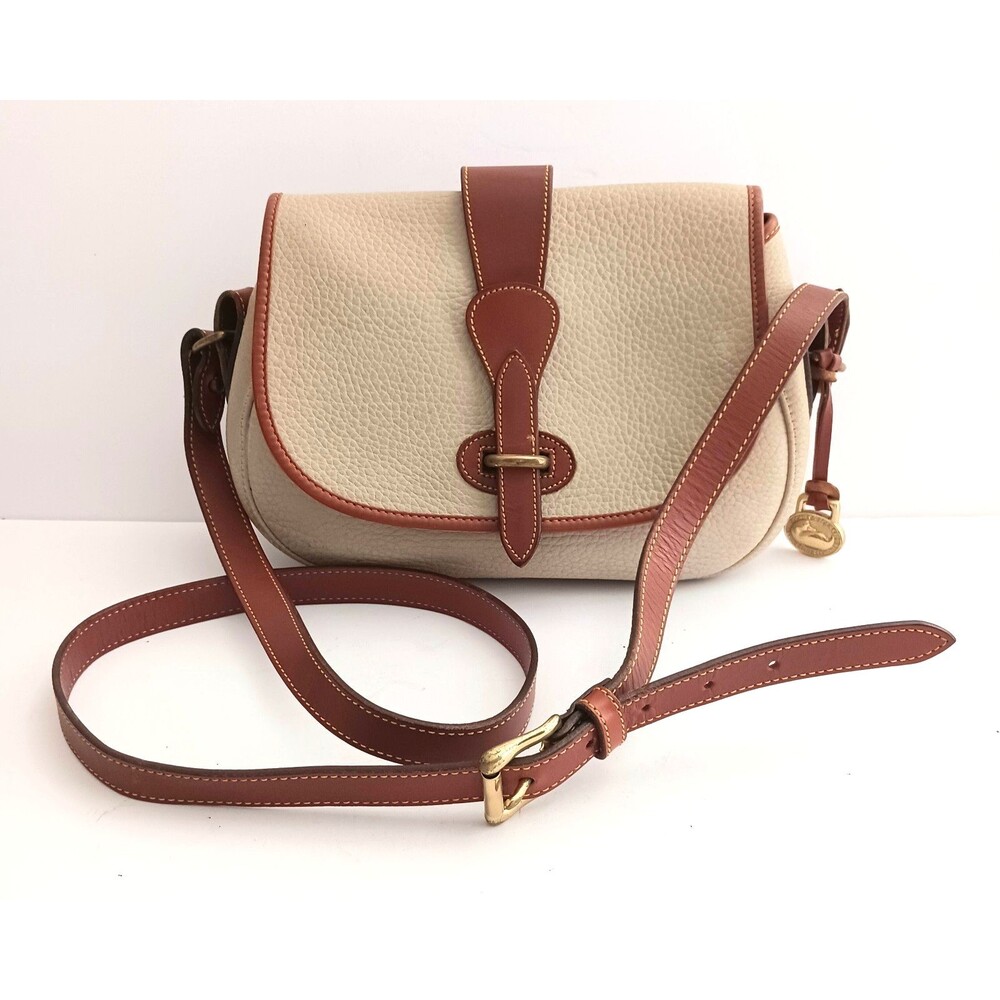 Dooney & Bourke Cream and Brown Pebbled Leather Crossbody Bag